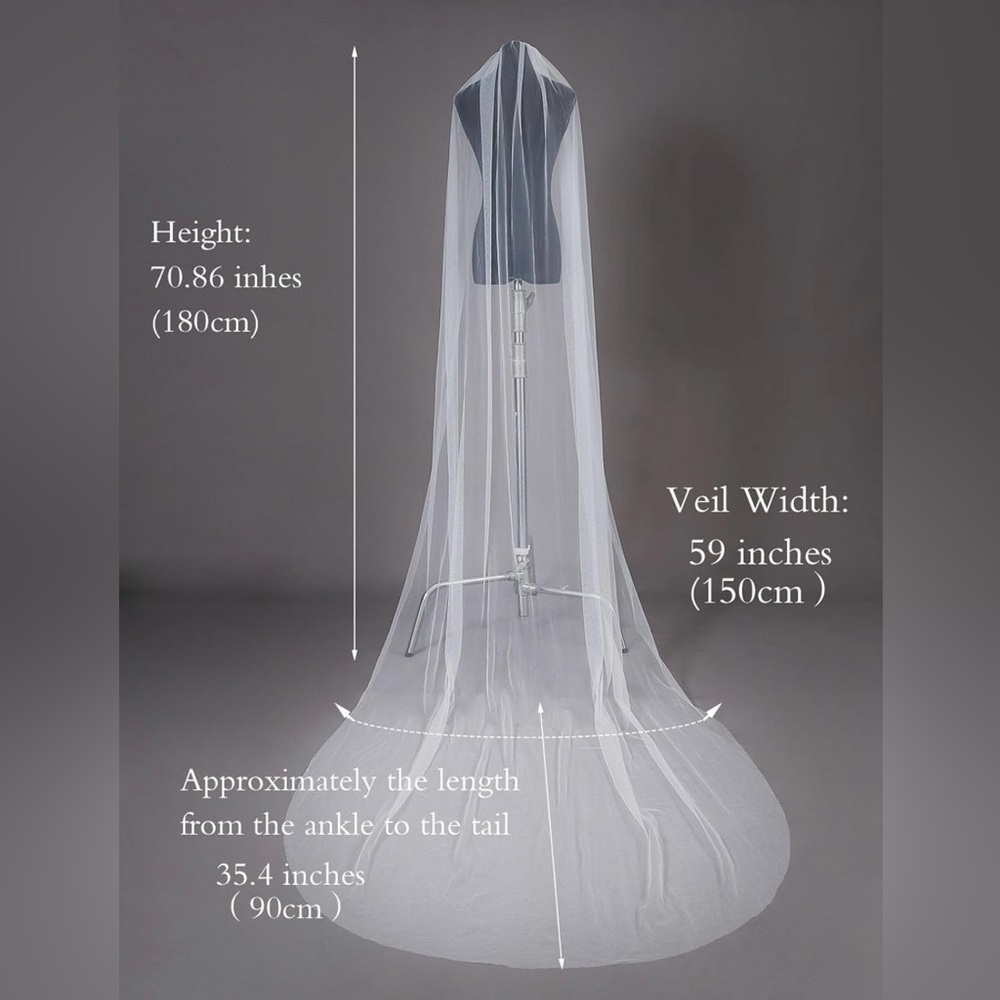 Wedding Veil, Cathedral, with Comb and Ivory Color